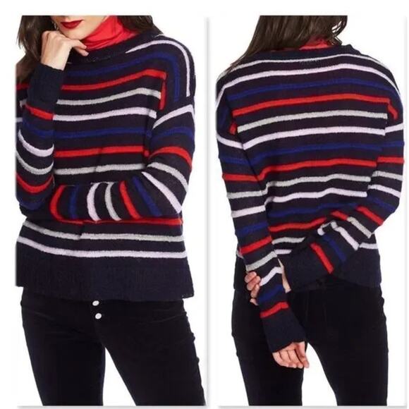 Court & Rowe Sweater Womens Small Black Red Blue Amelia Stripe Oversized Slouchy - Picture 1 of 9